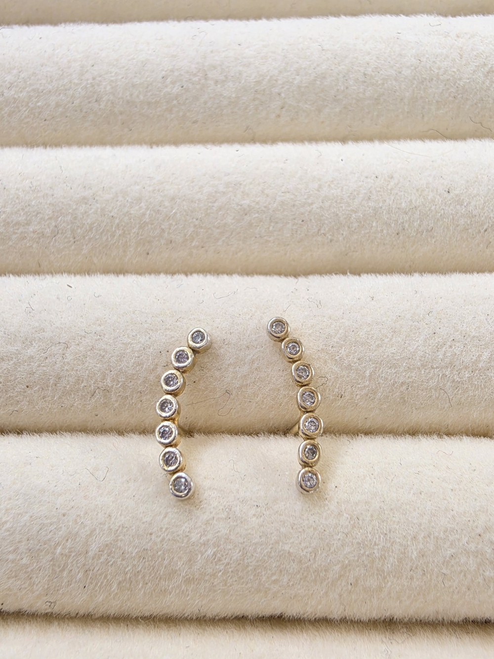 925 Sterling Silver CZ Ear Climber Earrings • Gold Tone • 0.54g